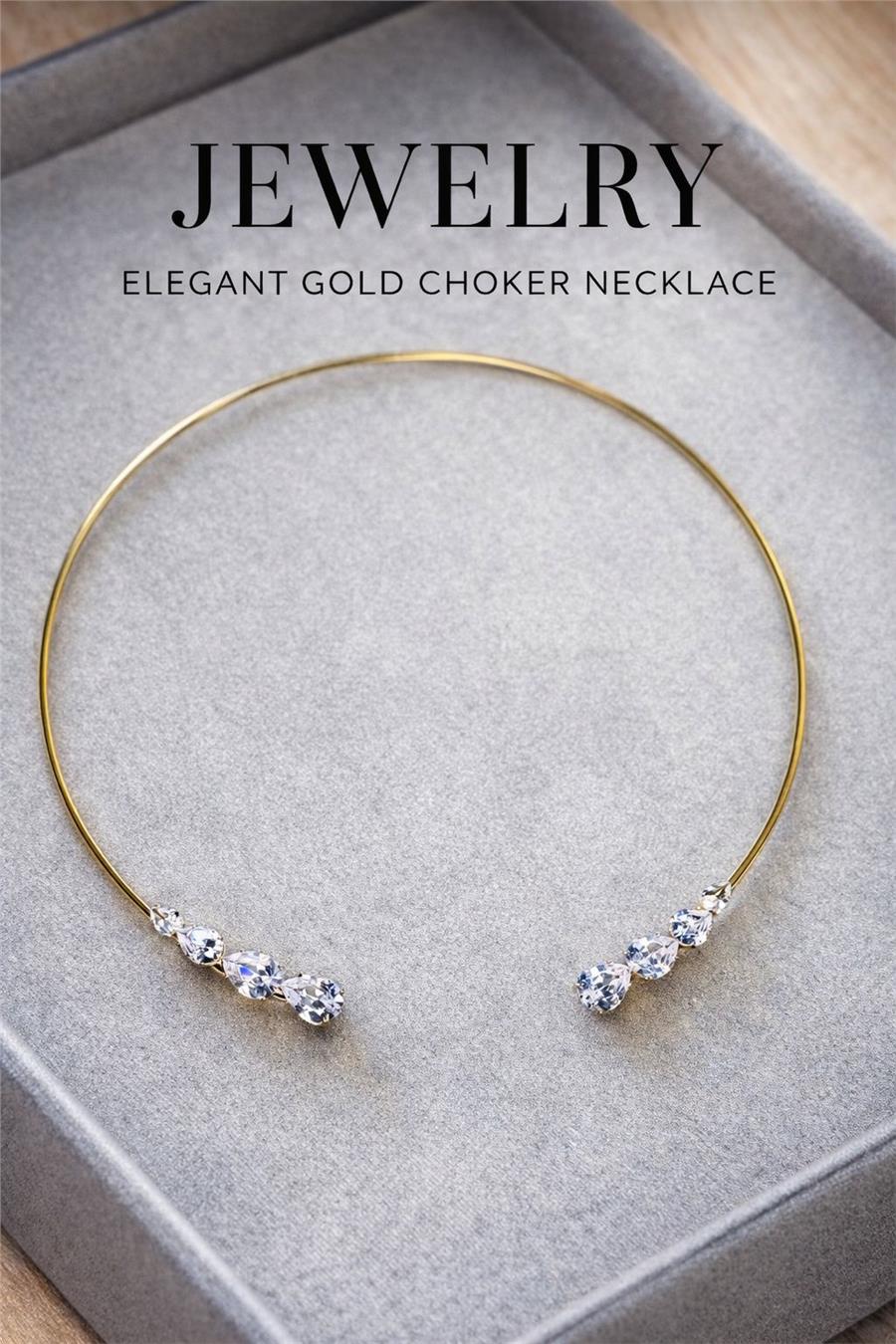 Rose Zarif Altın Renk Minimal Taşlı Choker Kolye